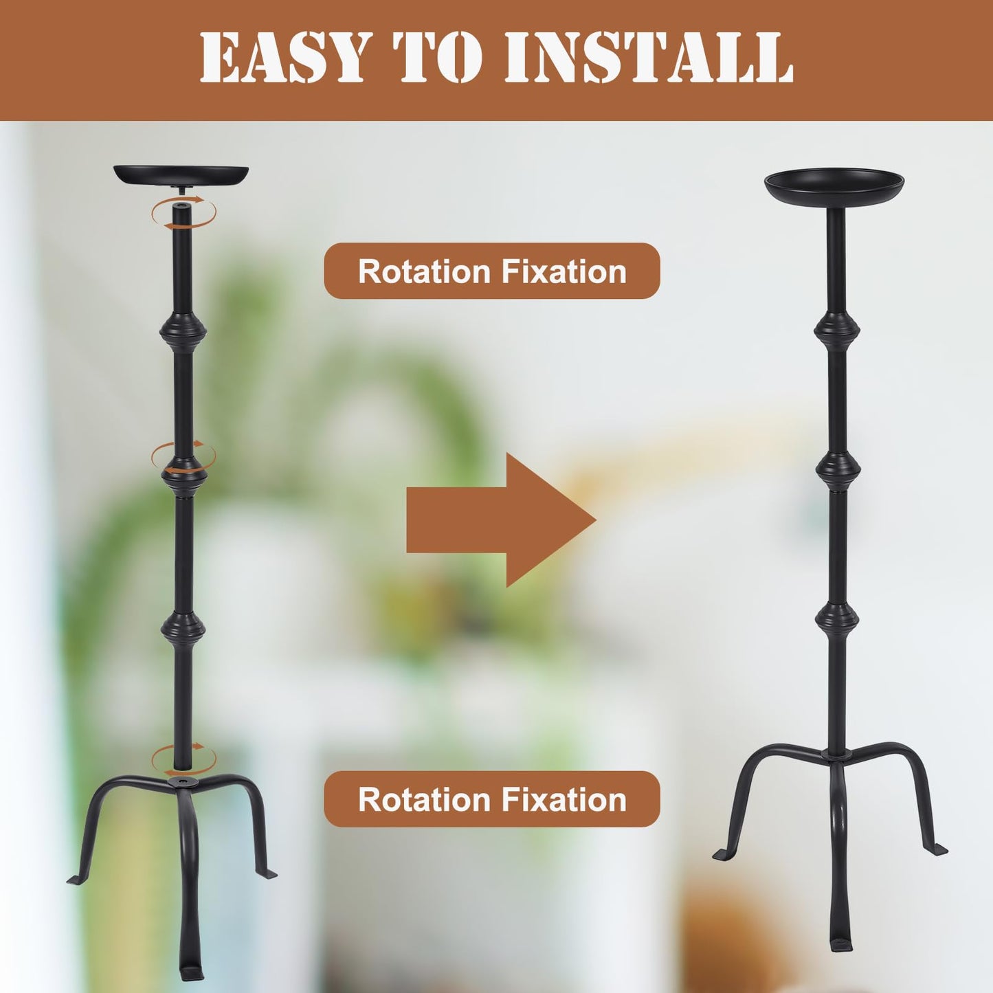 Mumufy 1 Pcs 32 Inch Metal Candlestick Floor Pillar Candleholder Elegant Tall Candleholder Metal Candelabra Candlesticks Holder for Formal Events Wedding Church Holiday Decor (Black)