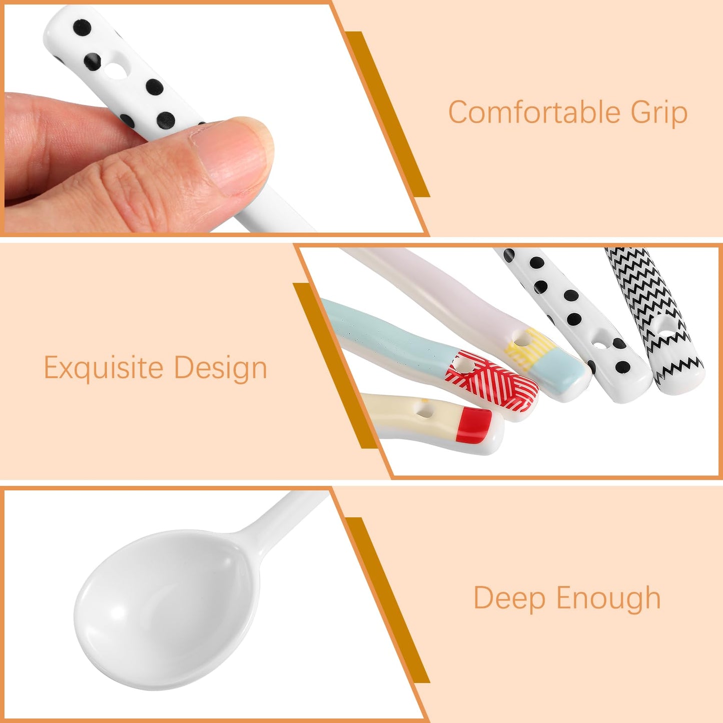 Ycxvacop 5 Pieces Ceramic Spoons,Asian Soup Spoon,Ramen Spoons,Japanese Soup Spoons,Ceramic Large Soup Spoons Chinese Soup Spoons for Pho,Wonton,Dumpling,Noodles (Black-6.5 in)
