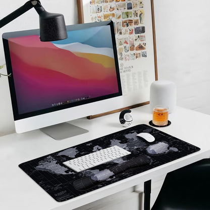 Large Mouse Pad Set, Cute Extended Mouse Pad+Keyboard Wrist Rest Support Desk Pad Memory Foam Ergonomic Easy Typing, 35.4×15.7 in Desk Mat Set for Home Office Study Game - World Map