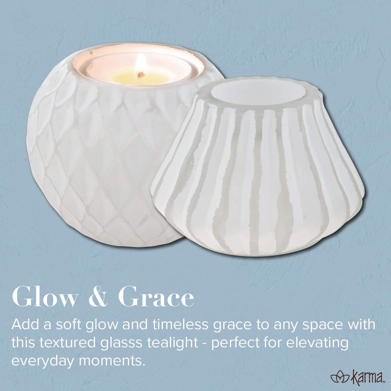 Karma, Boho Fluted Pyramid Tealight, Votive Candle Holder, Glass Votive Candle Holders for Table Decorations, Beach Party and Coastal Home Decor, White