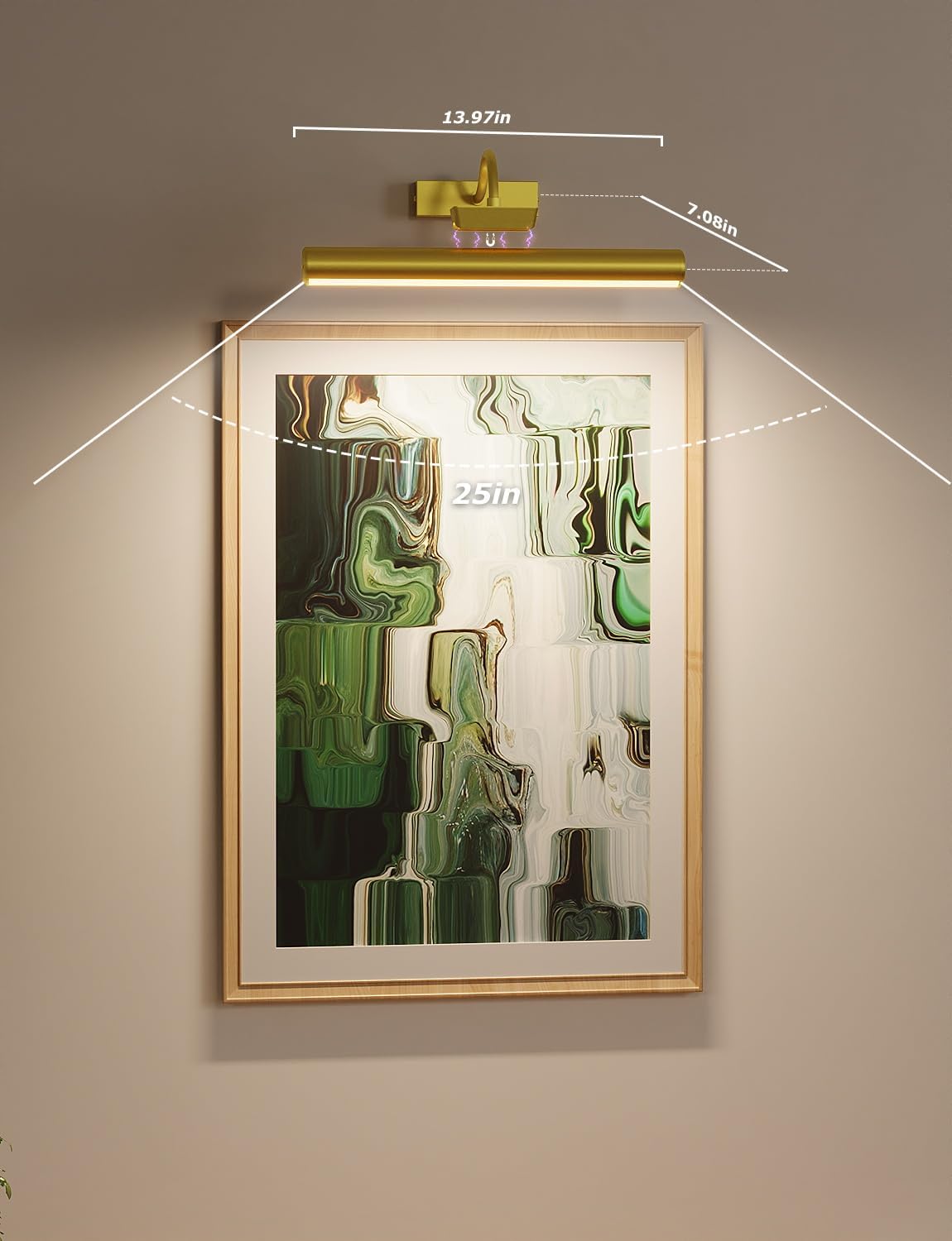 13" Aluminum Wireless Picture Lights for Wall, 5000mAh Rechargeable Battery Operated Wall Art Lighting, Dimmable 3-Color Gallery Painting Light for Pictures On Wall, with Remote/Timer [Gold, 2Pack]
