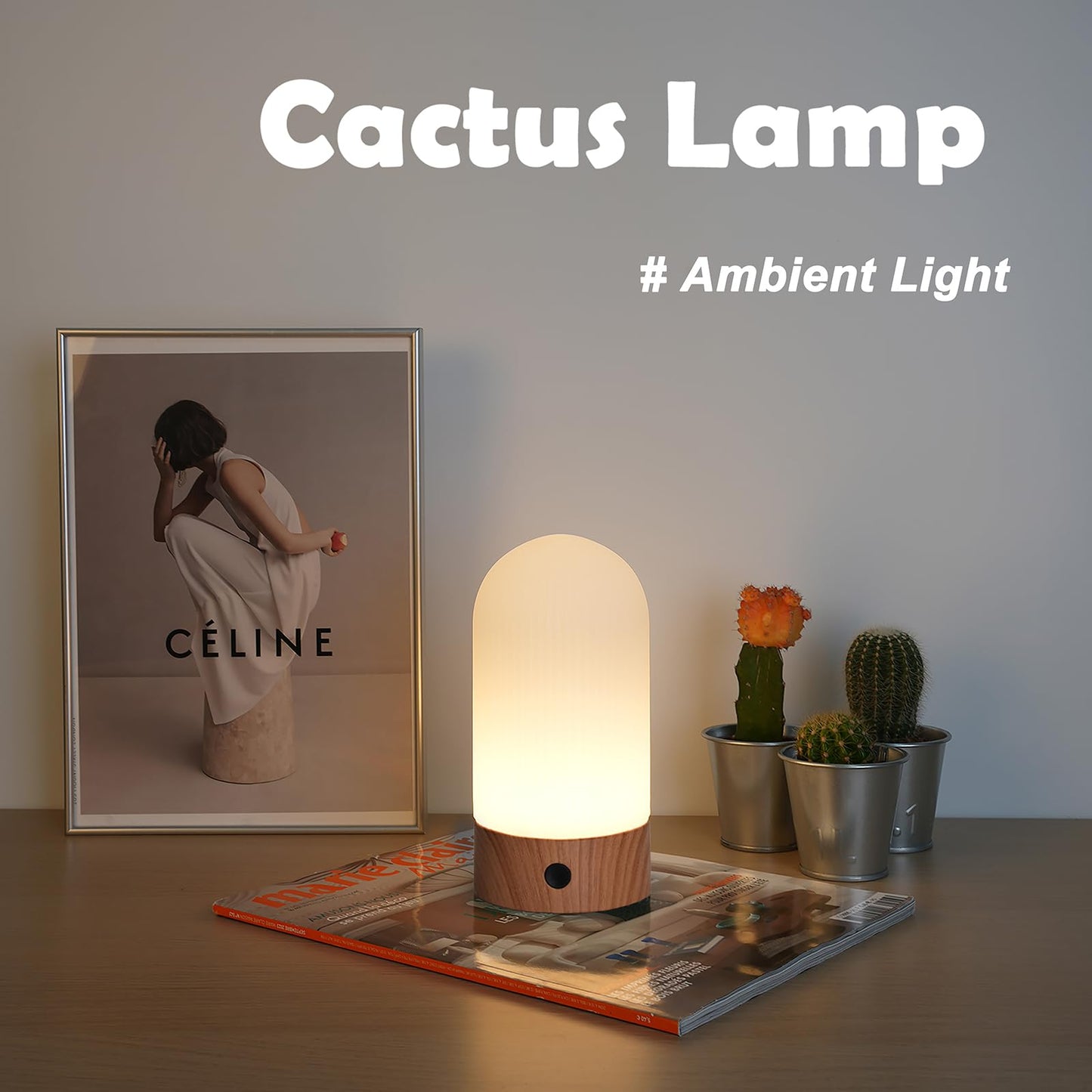 WEILAILUX Battery Operated Shower Lamp Waterproof, Small Portable Cordless Table Lamp Rechargeable, Touch Dimmable Mood Light for Home/Patio/Dining/Outdoor (Wood Grain)