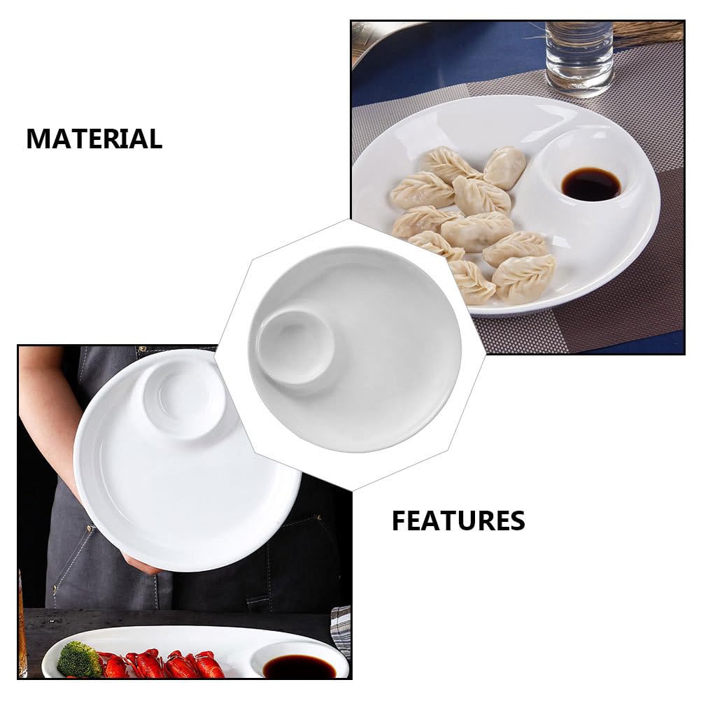 OKUMEYR White Ceramic in-Dish with Saucer 9-Inch Multi-Functional Dumpling and Salad Plate for Home Dining and Entertaining