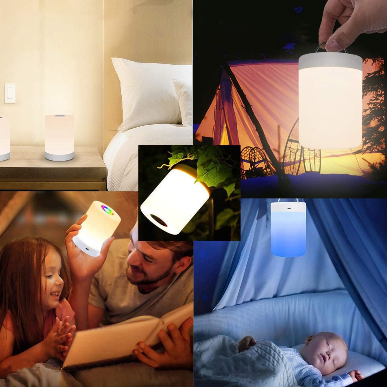 Fedetkey Night Light,LED Touch Control Chargeable Smart Bedside Table Lamp,RGB Color Changing Modes for Baby Kids Bedroom,Office,Camping