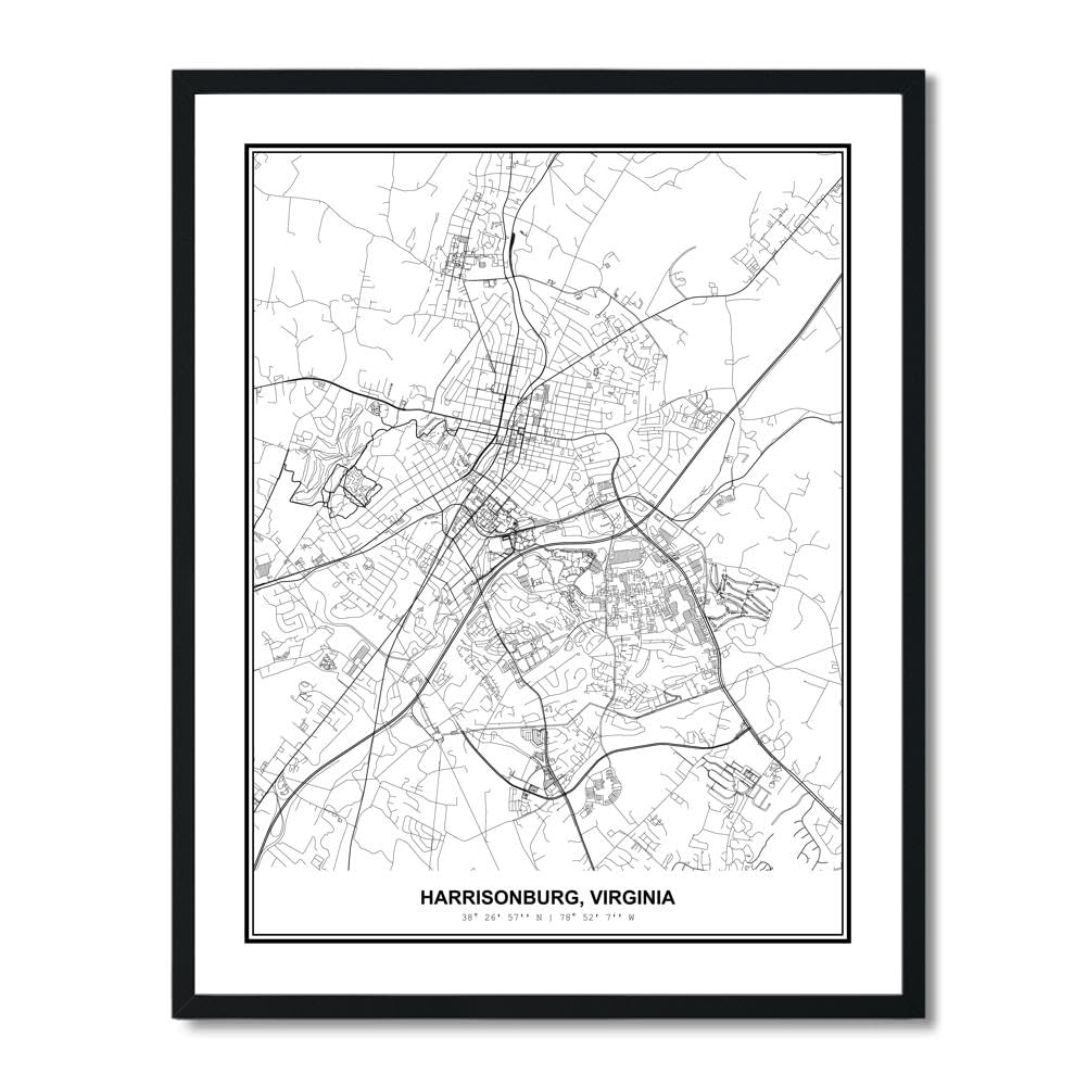 Susie Arts 11X14 Unframed Harrisonburg Virginia Wall Art Map Metropolitan City Road View Abstract Street Print Poster Decor Home Office sdm134