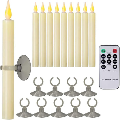 Strg Halloween Flameless Candles with Remote Timer, Christmas Window Taper Candles with Suction Cup and Magnetic Base Battery Operated Candle Sticks for Christmas Halloween Decorations (9 Pack)
