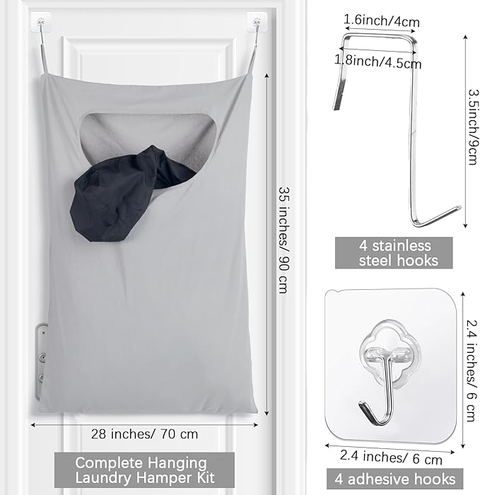 2 Pcs Large Hanging Laundry Hamper Bag 28 x 35 in Over The Door Hamper Space