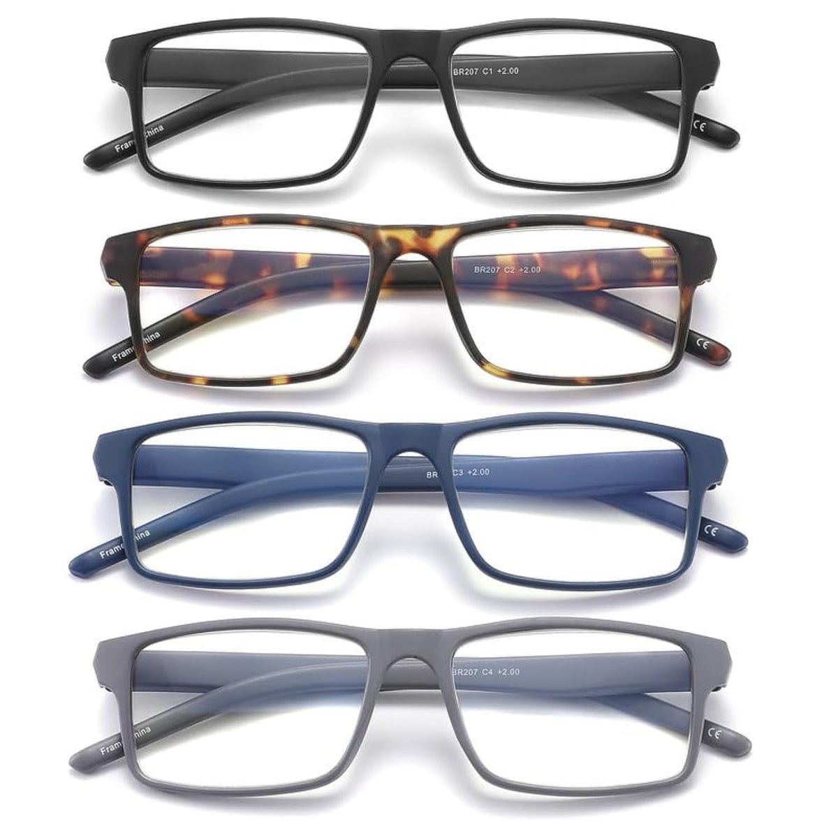 JAWSOCK 4 Pack Reading Glasses Blue Light Blocking for Men Women,Rectangular Frame Computer Readers with Spring Hinge,Reading Glasses for Men Women，Anti Eyestrain/UV Ray Eyeglasses (2.5x)