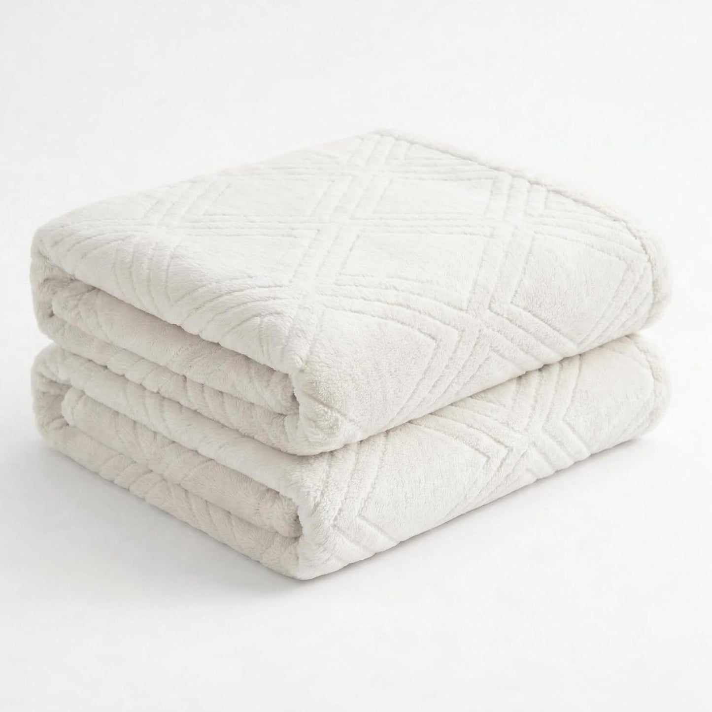 Superior Alaska Collection Quilted Diamond Throw Blanket - Soft Plush Velvety Fleece Blanket for Couch, Bed and Living Room Decor - Cozy, Warm & Lightweight All-Season Cover, King Size, Ivory