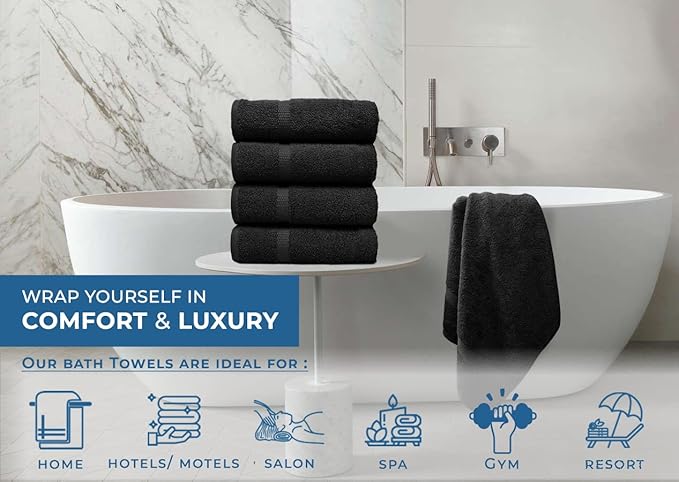 DAN RIVER Bath Towels Set of 4, 27 x 54 Inches, 100% Cotton, Larger & Lighter