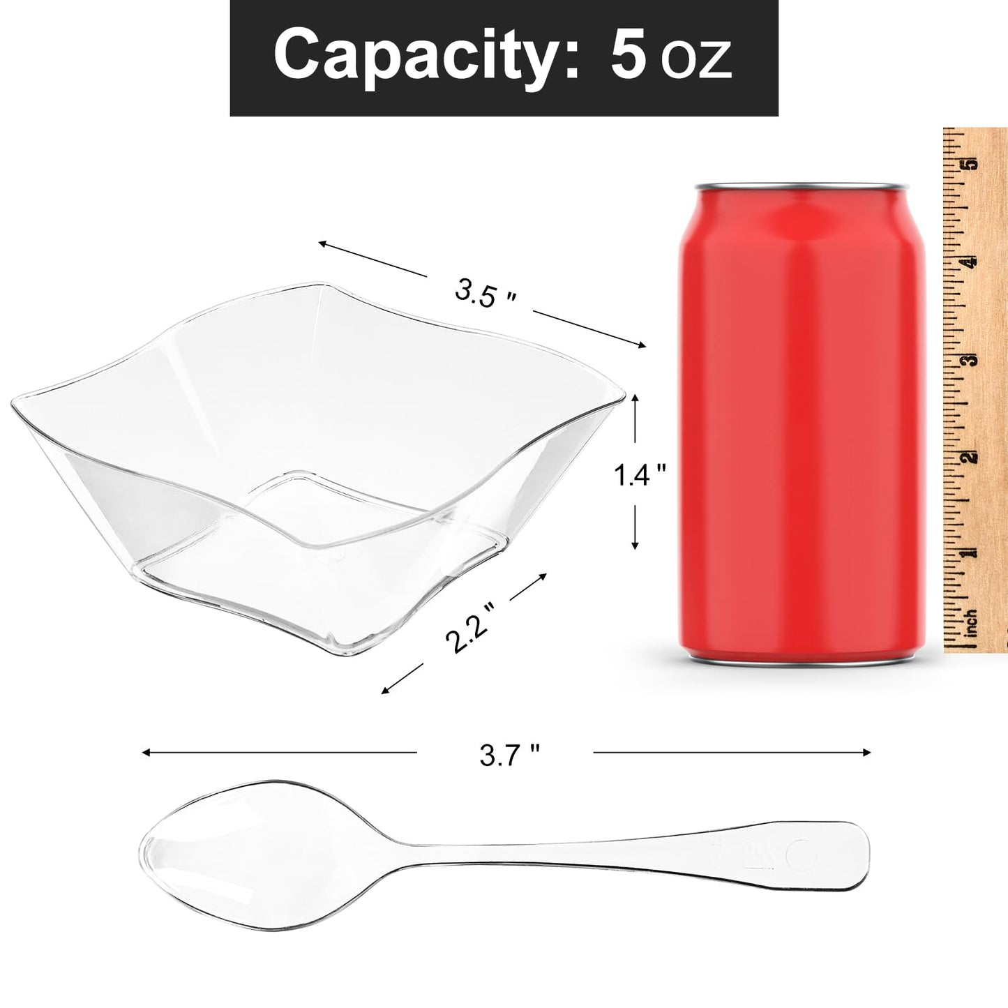Qeirudu 50 Pack 5 oz Mini Dessert Cups with Spoons - Plastic Appetizer Cups Small Disposable Serving Bowls for Party Fruit Cheesecake Pudding