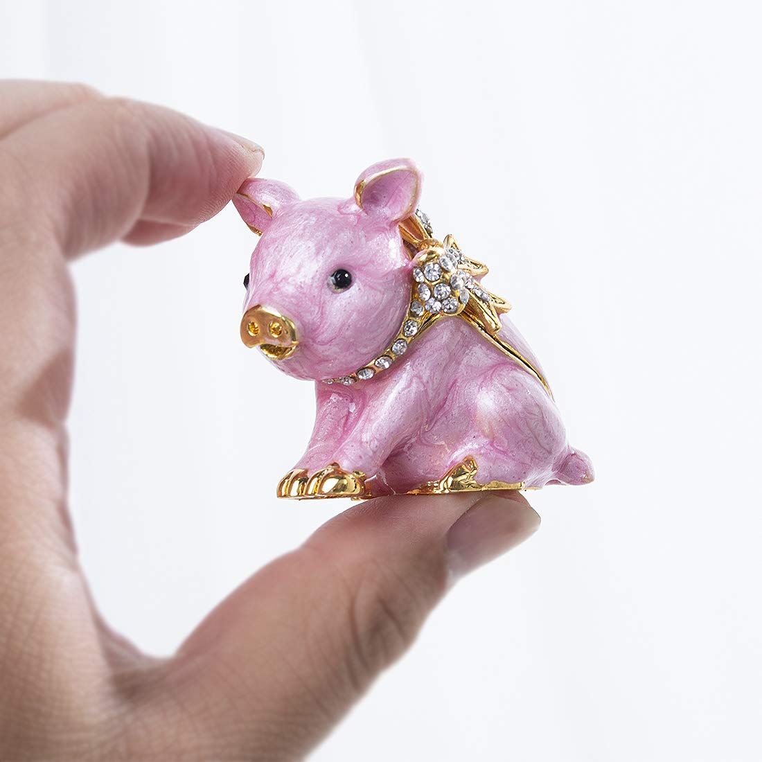 YU FENG 2.3inch Cute Piggy Jewelry Trinket Box Hinged Collectible Crystal Jeweled Pig Decor Animal Figurines Christmas Gift