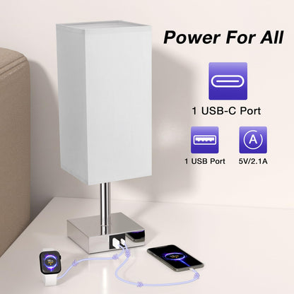 Aooshine Bedside Lamps, Touch Control Table Lamp with USB A+C Charging Ports, Lamps 3 Way Dimmable, for Bedroom Living Room Grey Fabric Shade (LED Bulb Included)