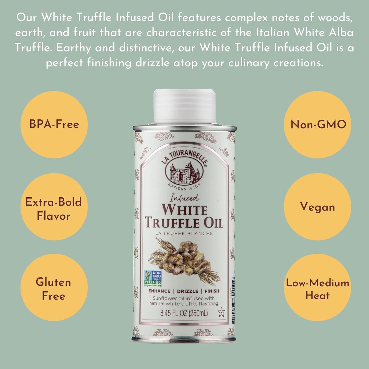 La Tourangelle, White Truffle Cooking Spray, Complex Gourmet Earthy Flavor for Spraying on Pasta, Popcorn, Vegetables, Potatoes, and More, 5 Fl Oz