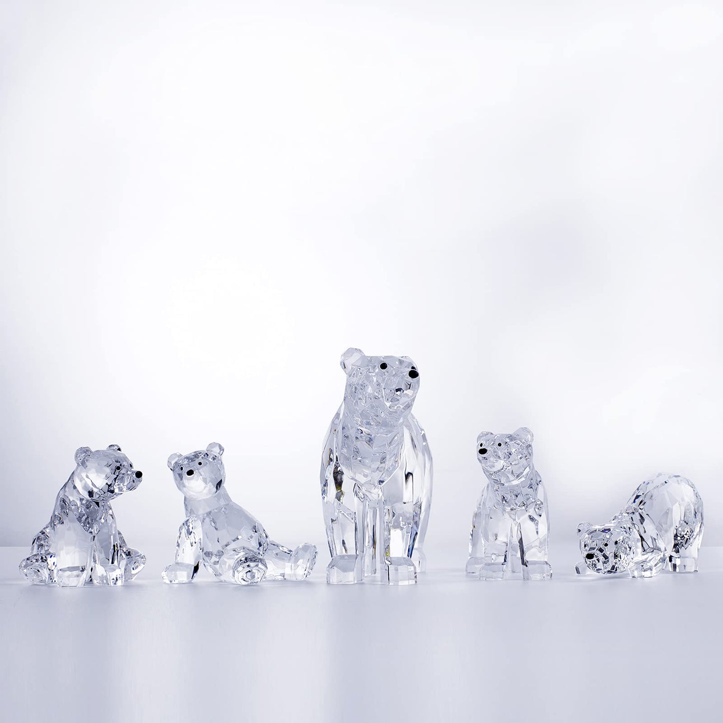 DANRECIN Acrylic Bear Figurine Cute Polar Bear Home Decor Clear Animal Room Decorations for Home and Office Not Crystal (E)