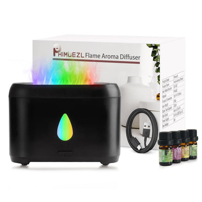 Flame Diffuser for Essential Oils, 200ml Ultrasonic Aroma Diffusers with Cool Mist, Aromatherapy Diffuser with Auto-Off Protection, Small Humidifier for Home,Office,Bedroom,Gift (Black)