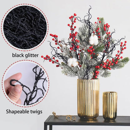 Watayo 50 Pcs Halloween Artificial Curly Willow Branches, Large 20" Fake Glitter Curly Twig Stems Ornaments, Faux Halloween Glitter Sticks Branches Picks for Wreath Vase Home Christmas Decor