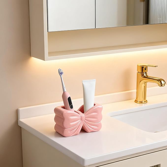 Bow Toothbrush Holder， 2-Slot Toothbrush and Toothpaste Holder Cute Toothbrush