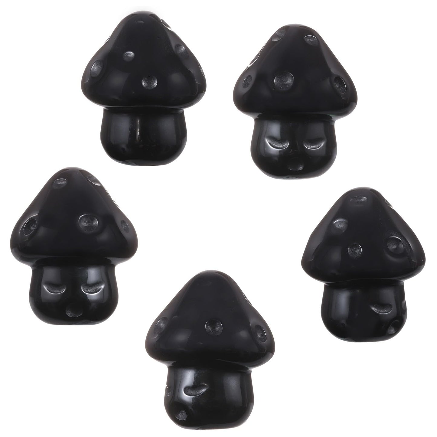 mookaitedecor Set of 2 Black Obsidian Crystal Mushroom Sculpture Hand Carved Mini Mushrooms Statue Figurine Pocket Stone for Healing Reiki Balancing Home Decor,1.14 inch
