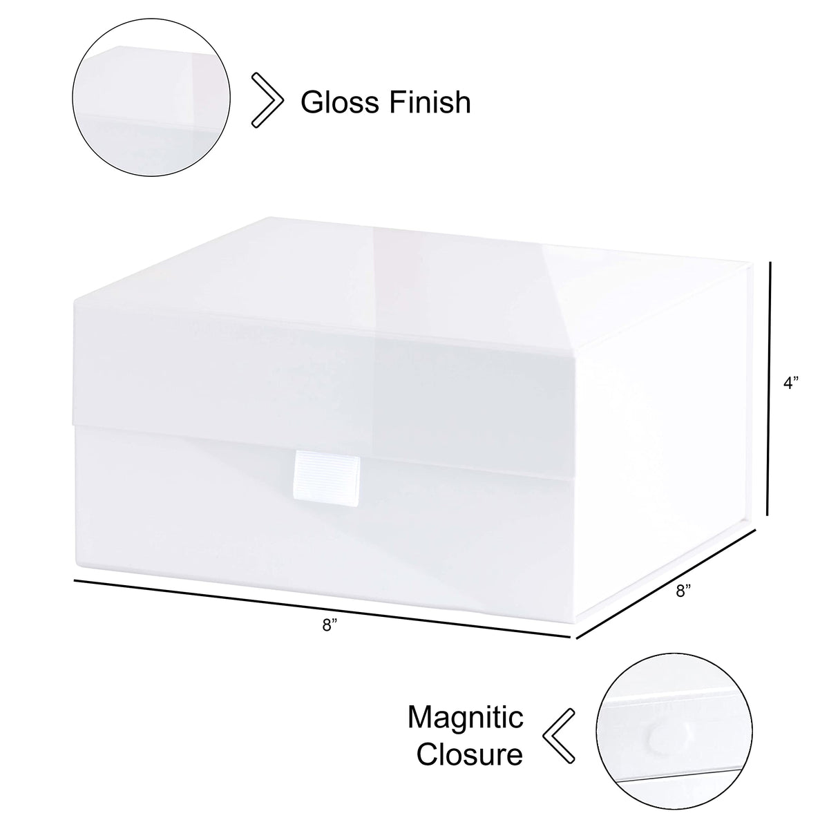 Purple Q Crafts 5 Pack White Hard Gift Box With Magnetic Closure Lid 8"x8"x4" Square Favor Boxes With White Glossy Finish (5 BOXES)