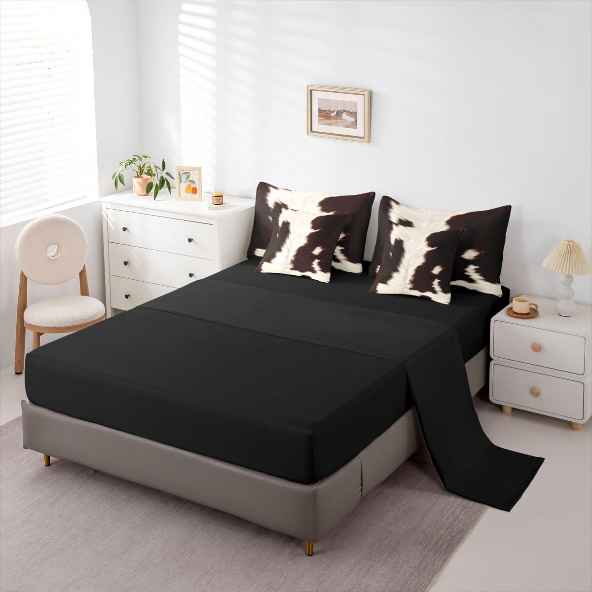 Erosebridal Cow Print Twin Bedding Set 7 Piece for Boys Western Cowhide Bed in A Bag for Kids Teens Youth Adult Animal Skin Comforter Set with Sheetrustic Farmhouse Bed Sets