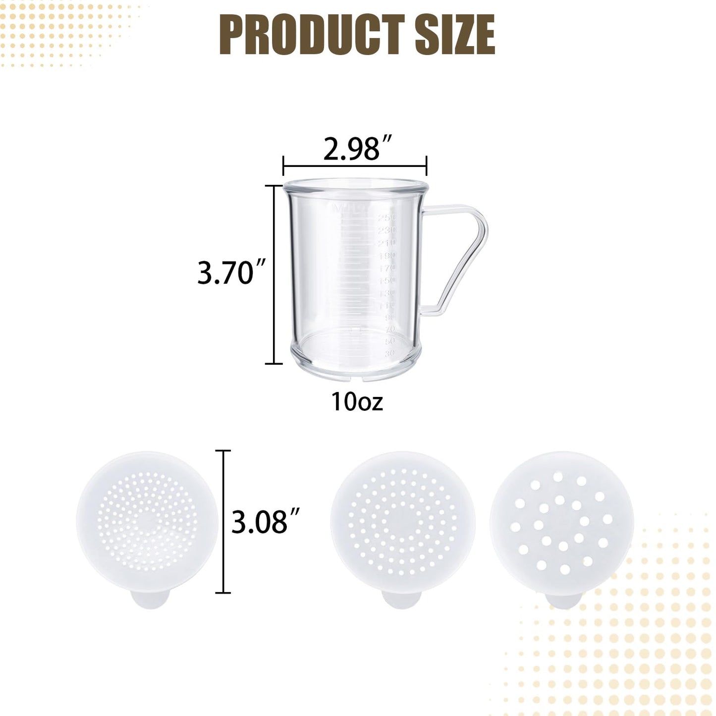 22513 Plastic Dredge Shaker with 3 Snap-on Lids, 10 oz Seasoning Sugar Spice Dispenser