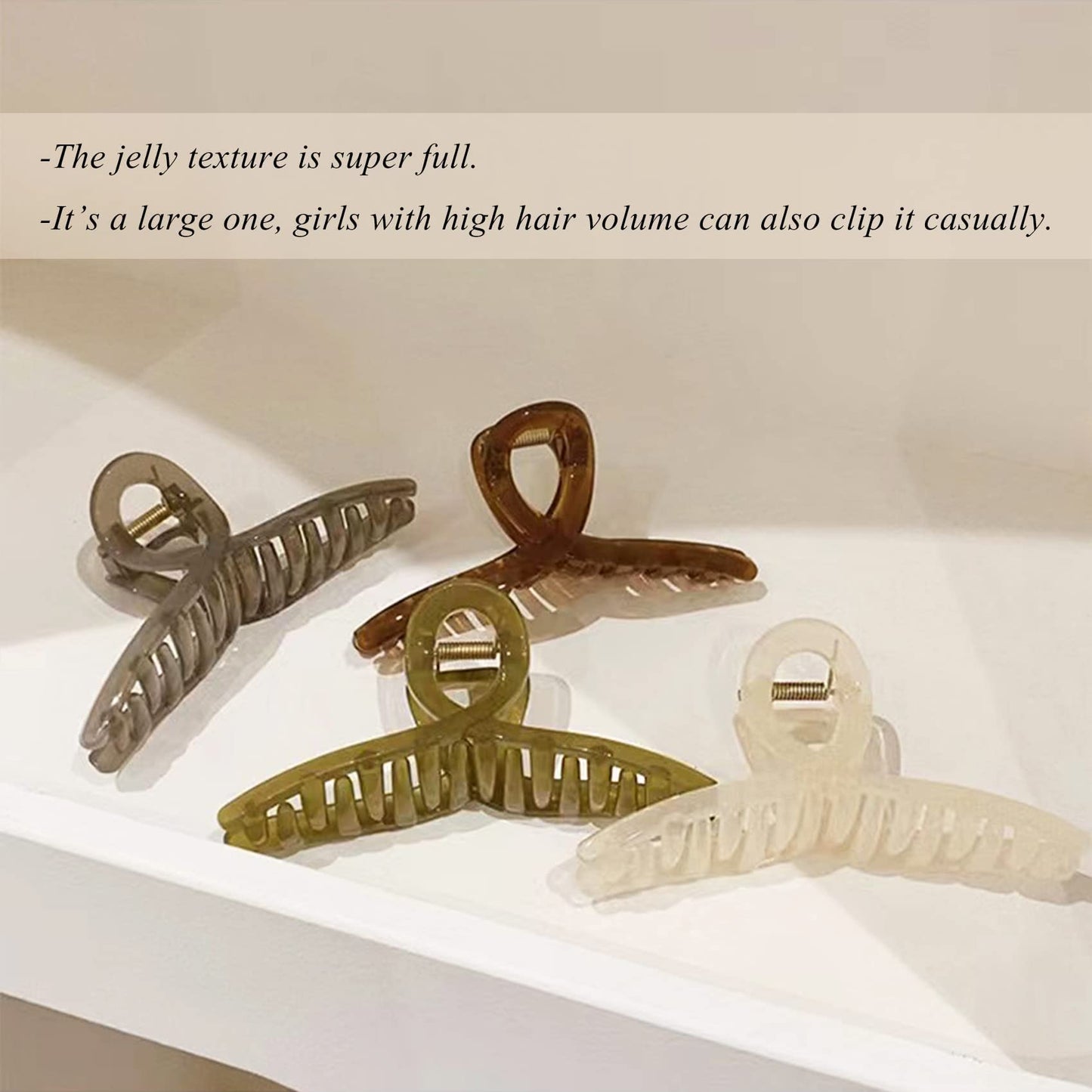 Big Hair Claw Clips Large Jelly Hair Clip for Women Large Butterfly Clip Claw Larger Size Hair Clip for Long Thick Hair 4 Pcs Christmas Gifts