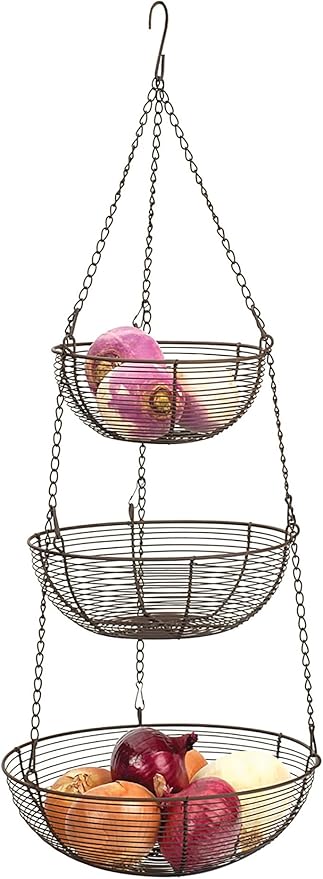 RSVP International Hanging Storage Collection 3-Tier Baskets, Bronze Woven Wire