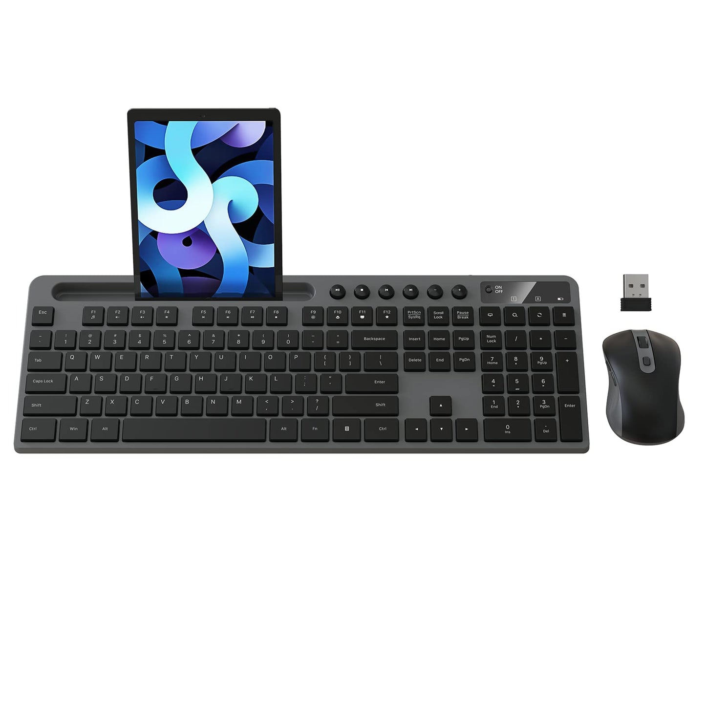 Wireless Keyboard and Mouse Combo, MARVO 2.4G Ergonomic Wireless Computer Keyboard with Phone Tablet Holder, Silent Mouse with 6 Button, Compatible with MacBook, Windows (Black)