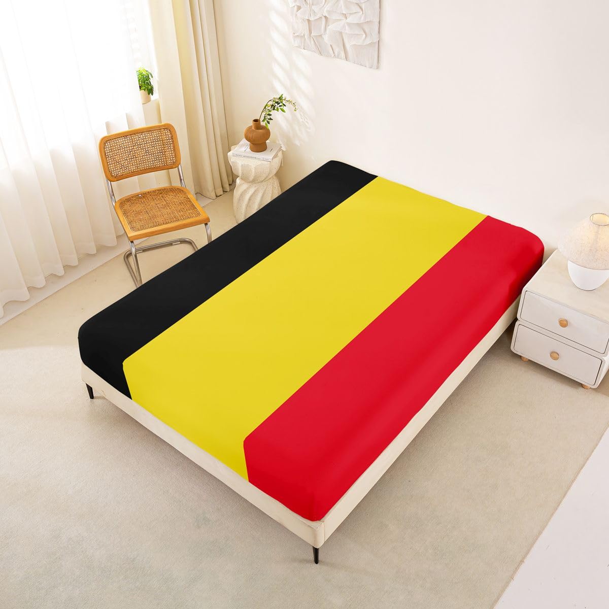 Feelyou Belgian Flag Bed Sheets Set Queen Size Belgium Deep Pocket Fitted Sheet World Countries Bedding Sets International Flag Soft Bed Set 4Pcs with 2 Pillow Cases