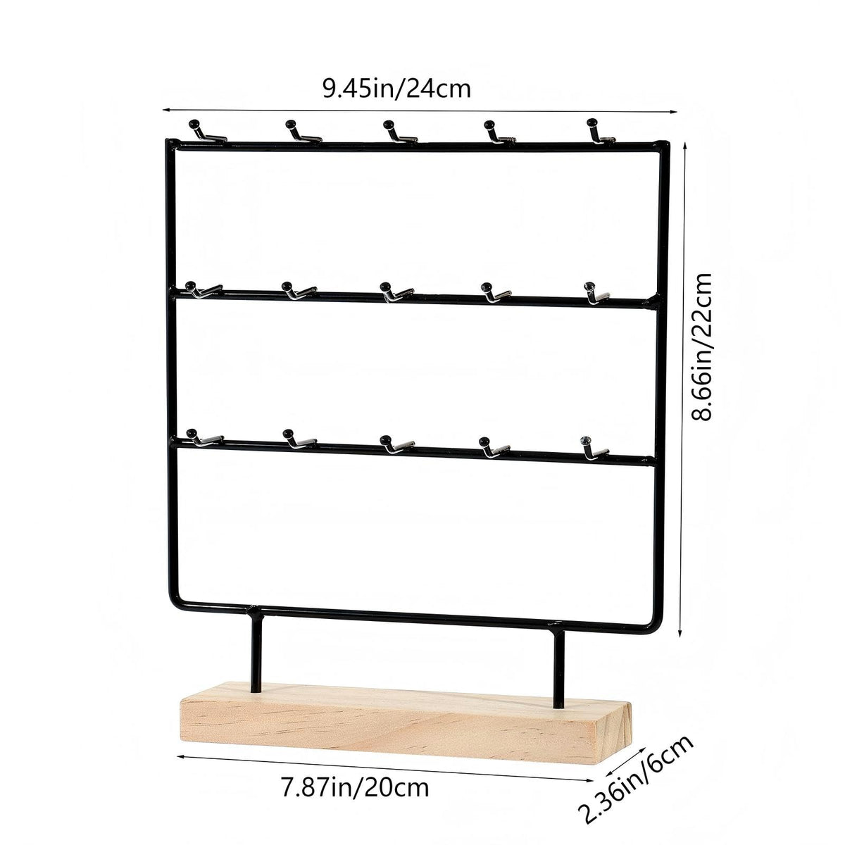 sanbeitang Earring Display Stand for Vendors, 3 Tier Black Wood Earring Rack with 15 Hooks, Stand Holder for Selling for Earring Keychains