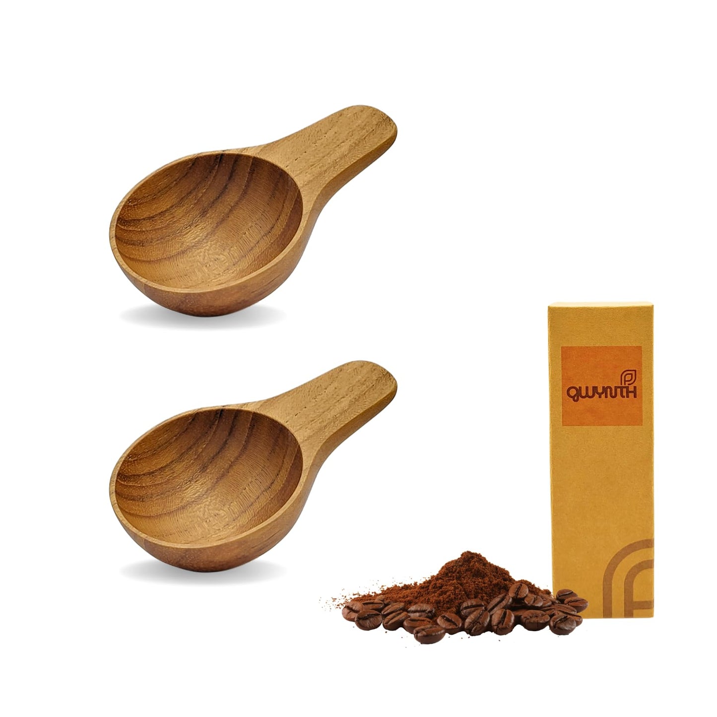GWYNTH 2 Pieces Small Wooden Spoon, Short Handle Teak Wood Scoops for Coffee Beans Tea Salt Sugar for Spice Jars and Short Containers