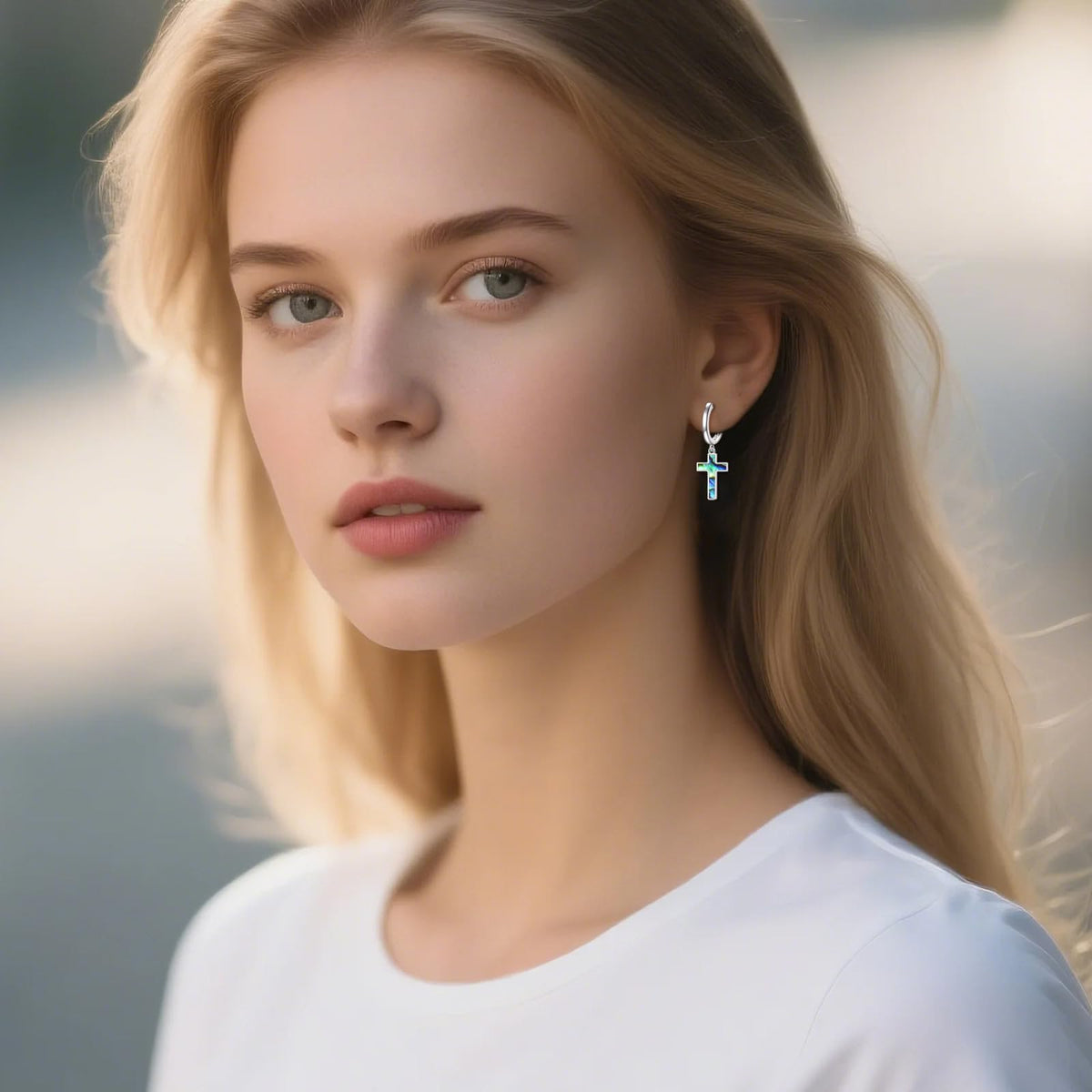 Hanging Cross Earrings Sterling Silver Abalone Shell Cross Dangle Drop Hoop Earrings Jewelry Gifts for Women Men