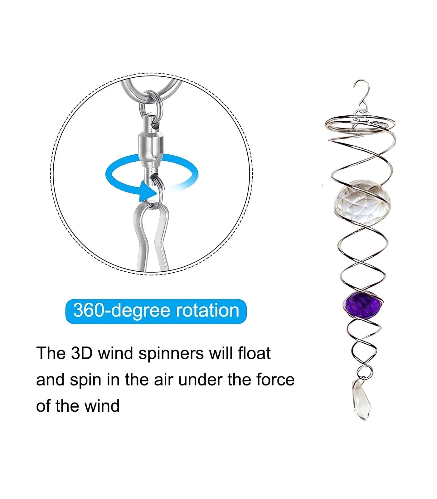 Decorative Spiral - 2024 New Gazing Ball Spiral Tail Wind Spinner Stabilizer, Spinfinity Designs Hanging Kinetic Wind Spinners Decorative Spiral Crystal Sun Catchers Rainbow Maker (Purple, 12in)