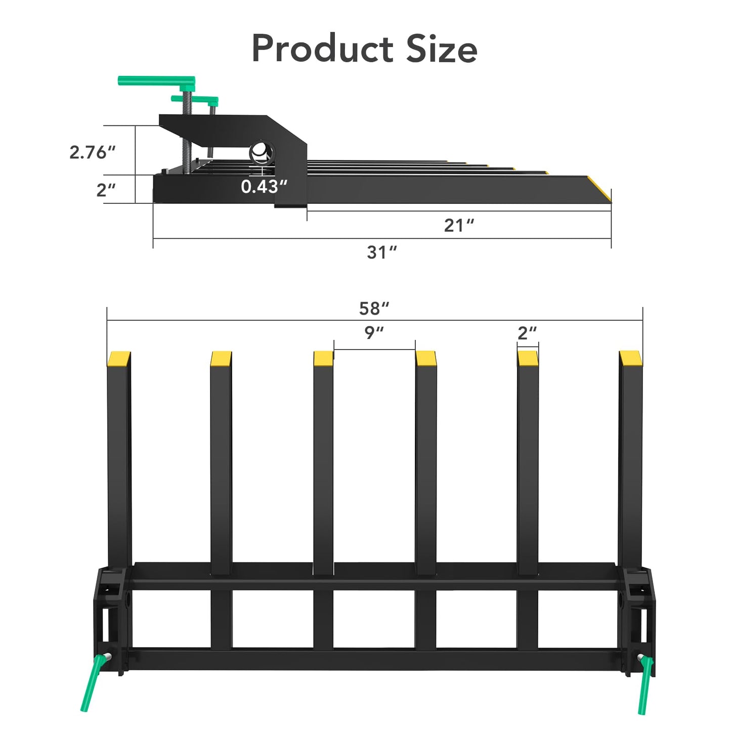 Clamp-On Debris Forks for 60" Loader Bucket – 4000 lbs Heavy Duty Pallet Fork Attachment – Sturdy Steel Construction – Fits Skid Steer/Tractor – Yellow