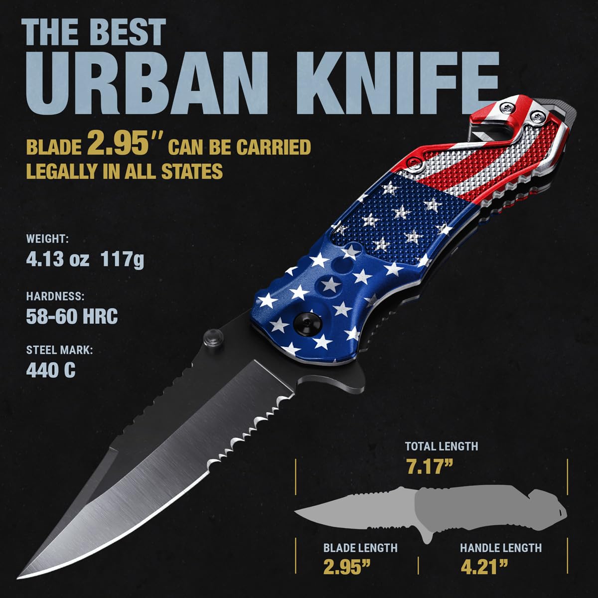 Legal Pocket Knife with American Flag - Folding Sharp Blade - Small Patriotic Knives fo EDC - United States Gifts - Best for Men Boys Teenagers - Nice Tool US - Gift Idea fo Men & Women 6680 F