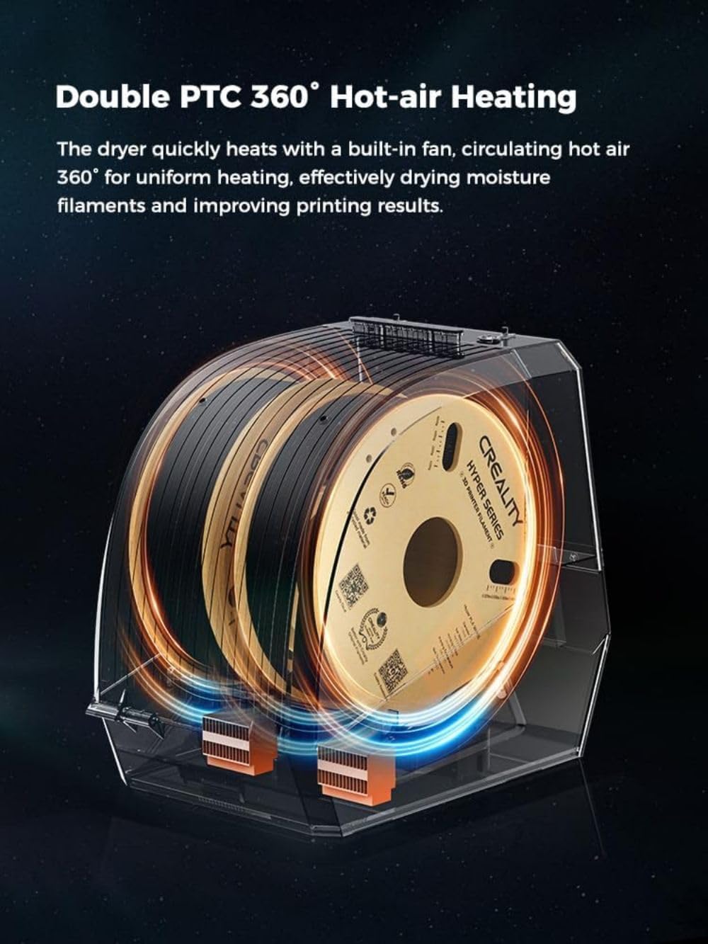 Creality Space PI Filament Dryer Plus, 2 Spools Filament Storage Box, 3D Printer Dryer Box with 360° Heating, Upgraded Filament Dehydrator for PLA ABS PETG TPU 1.75/2.85 mm