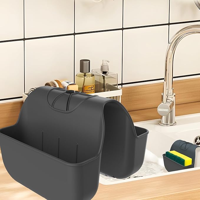 Sponge Holder for Kitchen Sink, Silicone Sink Saddle Caddy Organizer Rack