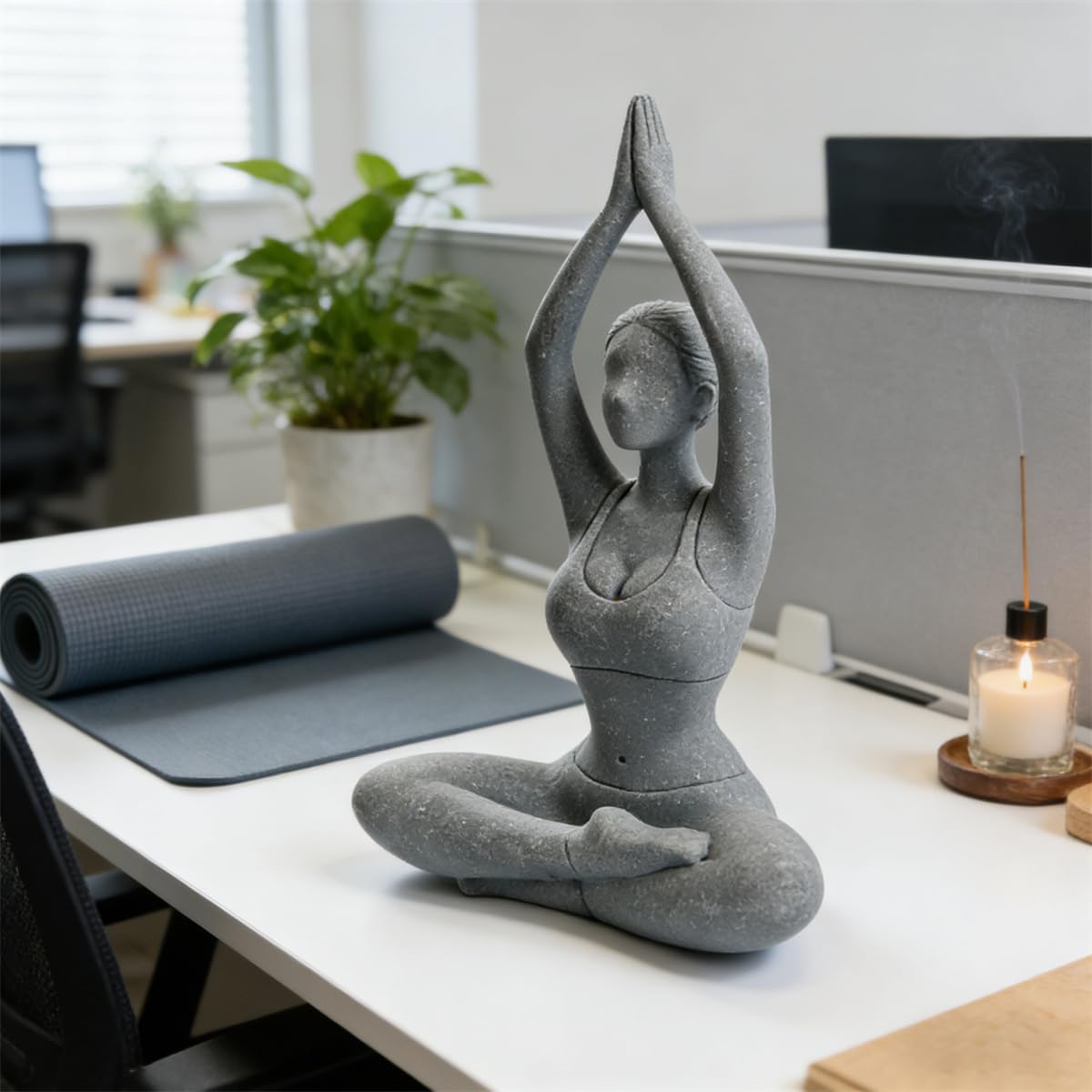 livelyfish Yoga Lady Statue Sandstone Yoga Pose Figure Meditation Women Collectible Figurines for Home Shelf Aquarium Fish Tank Decor (A-Style)