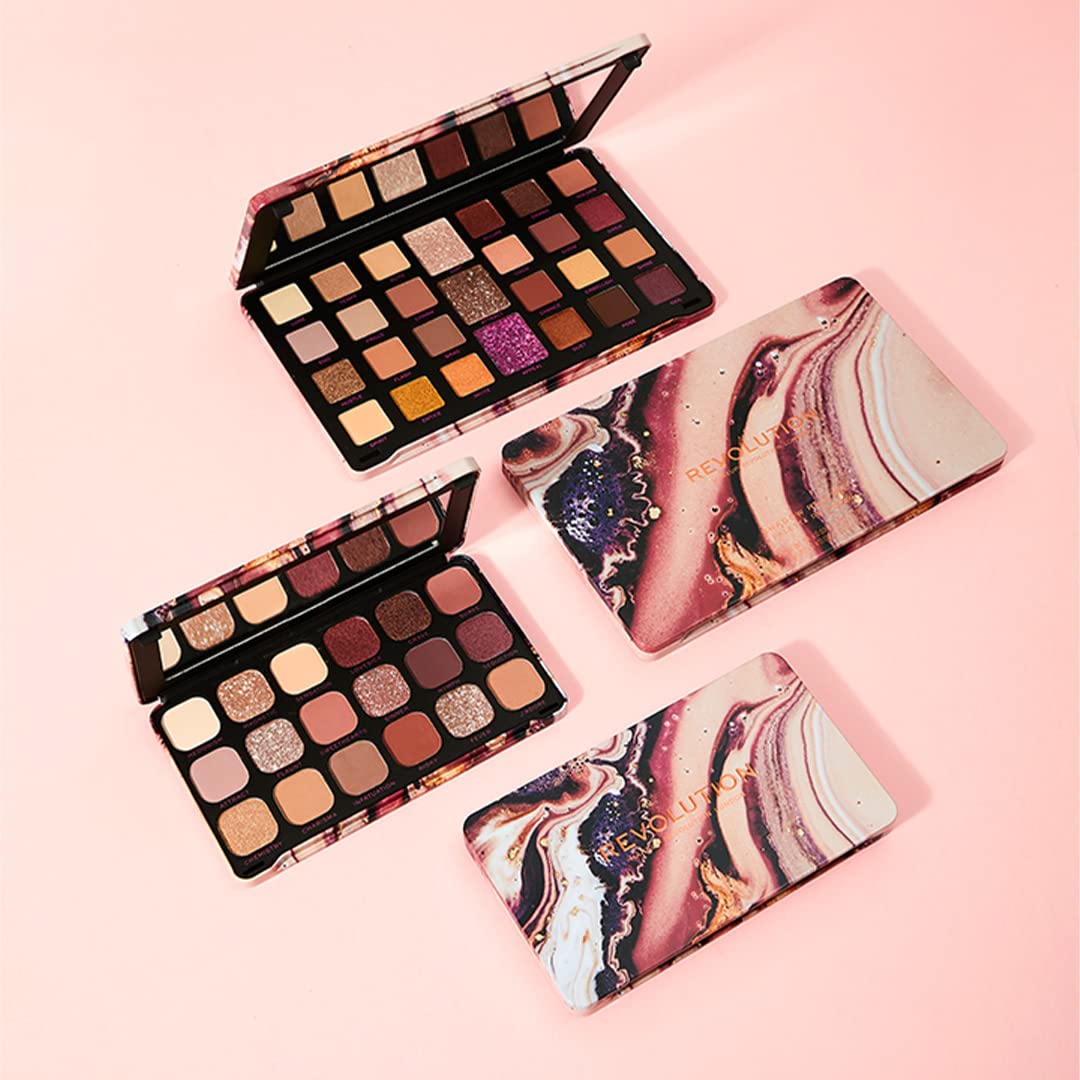 Revolution Beauty, Forever Flawless Eyeshadow Palette, 18 Pigmented Shades, Nude & Warm Pressed Powder Mattes, Shimmers, Glitters, Allure, 15 X 0.04 Oz.