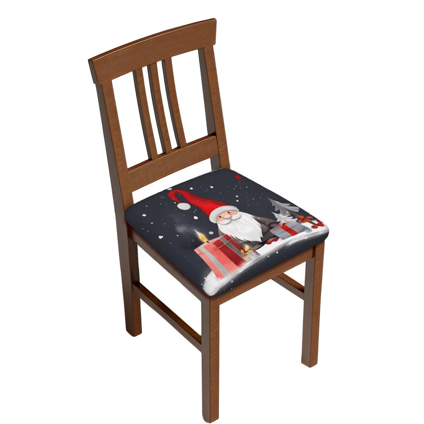 hsbolediy Christmas Gnome Gifts Box Dining Square Chair Seat Covers 16.9" Two Pieces, Stretch Fitted Sofa Cushion Cover Replacement Removable, Chair Slipcovers for Party Office Decoration