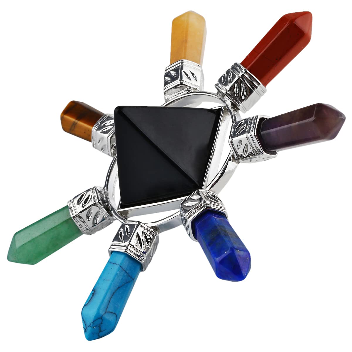 Rockcloud Pyramid & 7 Chakra Points Energy Generator,Reiki Healing Crystal Stone,Black Obsidian