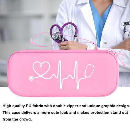 BOVKE Travel Carrying Case Compatible With 3M Littmann Classic III, Lightweight II S.E, MDF Acoustica Deluxe Stethoscope, Extra Room for Medical Scissors EMT Trauma Shears and LED Penlight, Pearl Pink