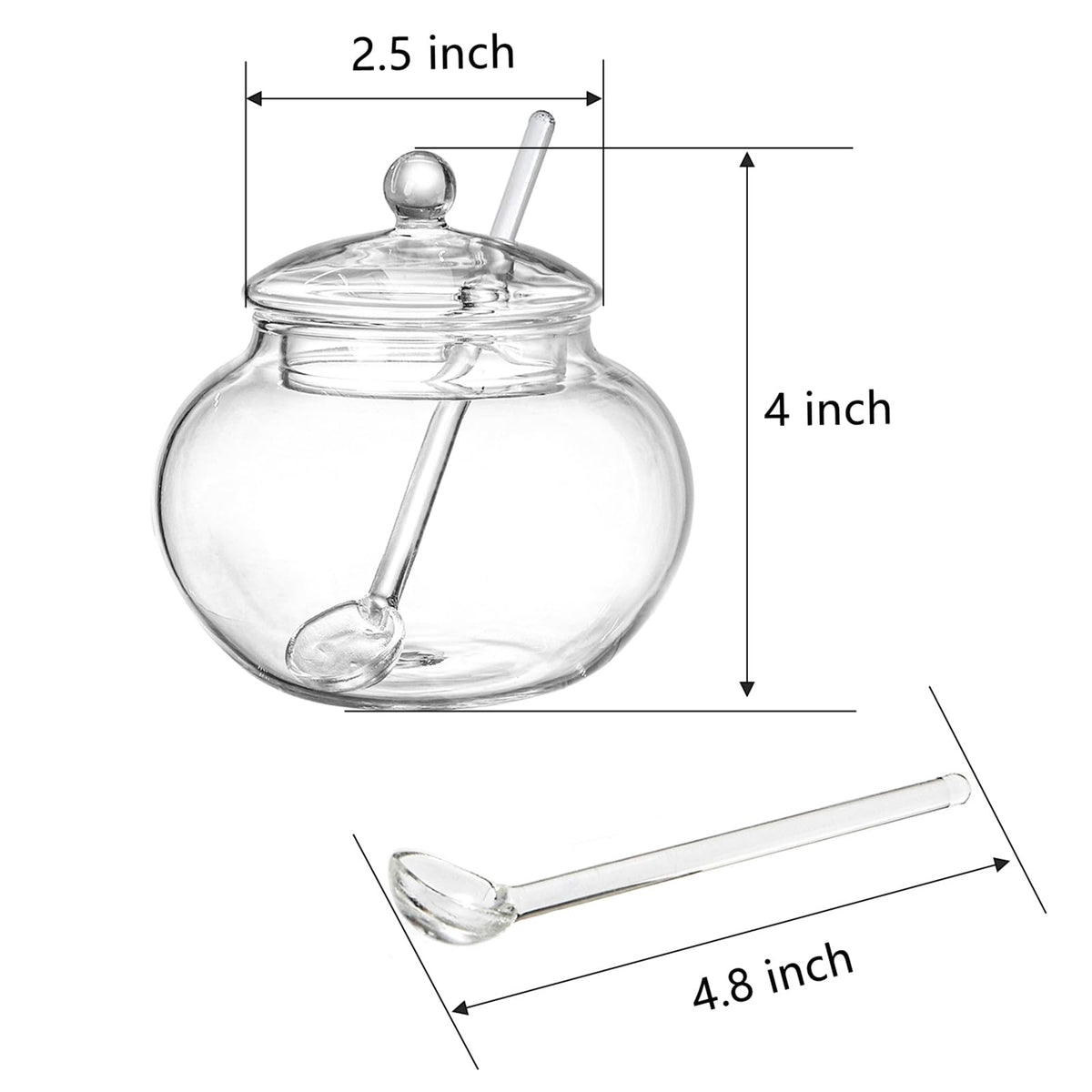 Frcctre Set of 2 Glass Sugar Bowl with Spoon and Lid, 11 Ounces Small Clear Salt Spice Pepper Seasoning Jar Condiment Container for Home Kitchen Coffee Bar