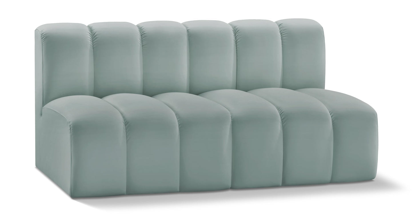 Meridian Furniture 101Mint-S2A Arc Collection Modern | Contemporary Modular Sofa with Soft Mint Green Vegan Leather, Deep Channel Tufting, Modular, 60" W x 31" D x 30" H, Mint