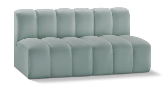 Meridian Furniture 101Mint-S2A Arc Collection Modern | Contemporary Modular Sofa with Soft Mint Green Vegan Leather, Deep Channel Tufting, Modular, 60" W x 31" D x 30" H, Mint