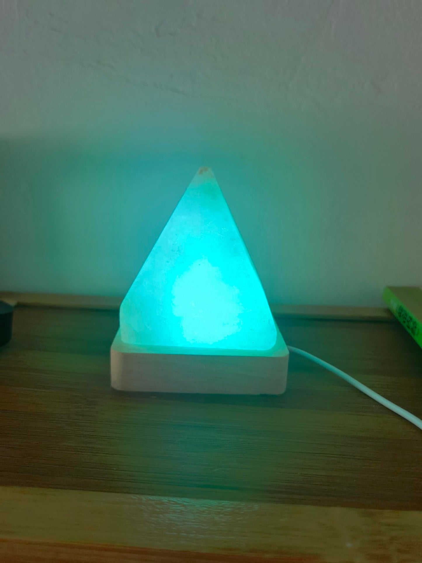 YZYOE USB Rainbow Gradient Himalayan Salt lamp, Solid Wood Base Atmosphere Decoration Pyramids Salt Light with Remote Control, Natural Crystal Stone Bedside Night lamp, Handmade Crafts.