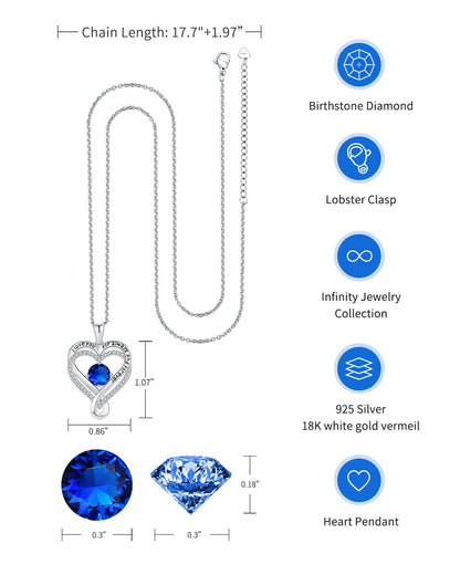 Mkhhy Gifts for Wife Silver Necklace for Women Anniversary Wife Birthday Gift Ideas Infinity Heart Sapphire Birthstone I Love You Womens Jewelry for Her Girlfriend Birthday Mom Daughter September
