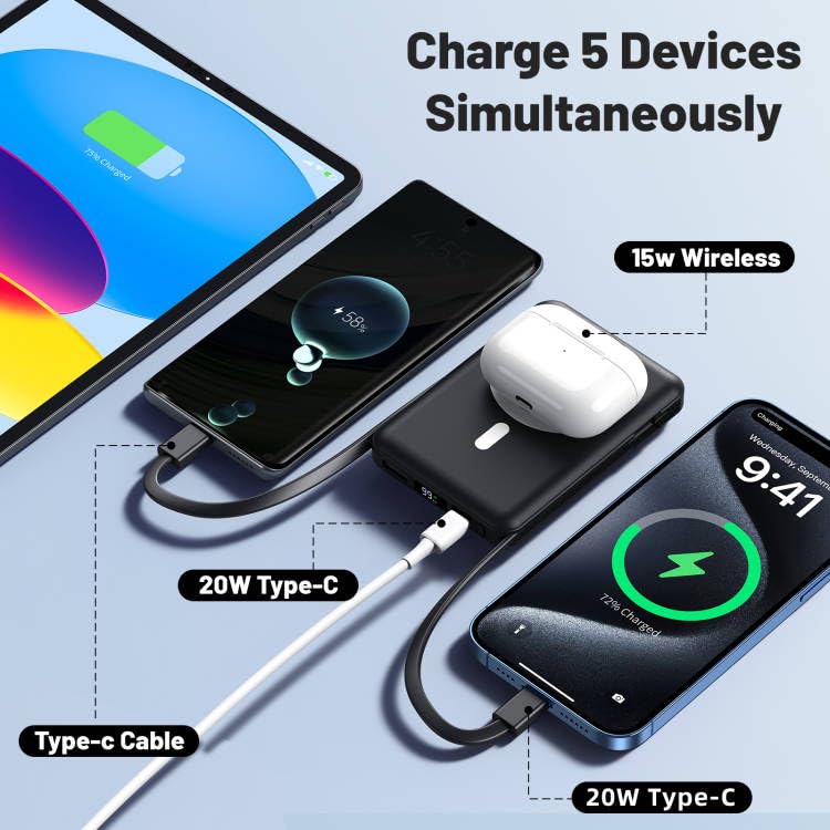 Azmuth for Magsafe Battery Pack, 10000mAh Magnetic Power Bank 22.5W PD Fast Charging with LED Display Wireless Portable Charger for Magsafe with Stand for iPhone 17/16/15/14/13/12/Pro/Pro Max