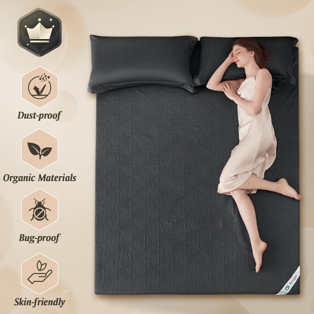 Black Premium Jacquard 100% Waterproof King Mattress Protector, Noiseless, Anti - Slip, Breathable Bed Cover, Rayon from Bambo, Quilted, Mattress Pad Sheet, Deep Pocket 8"-21"